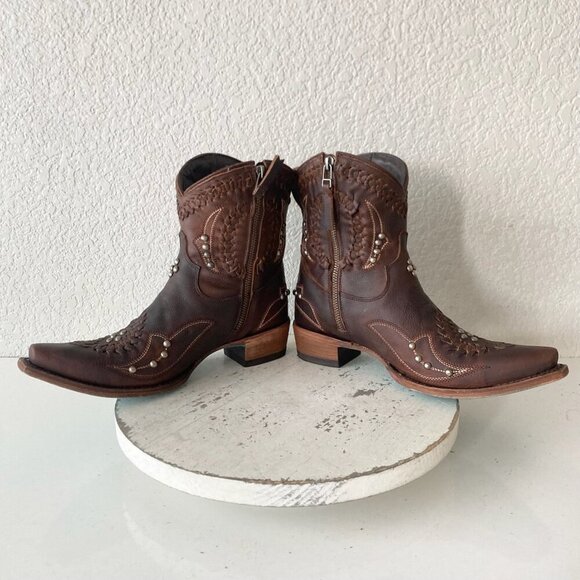 Lane COSSETTE Womens Cowboy Booties 7.5 Cognac Brown Cowgirl Western Short Boots - Picture 7 of 11